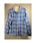 L.L. Bean Fleece Lined Flannel Shirt Womens Blue Plaid Button-Up Shacket... - $34.95