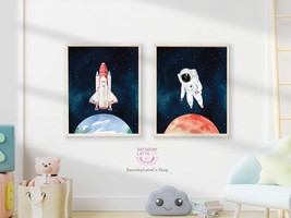 Space Wall Art Printable, Astronaut Rocket Mars Earth Planet Art Print |... - £5.58 GBP