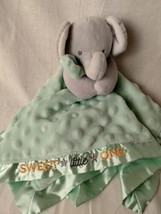Carter&#39;s Child of Mine Sweet Little One Elephant Green Satin Lovey Blanket - £11.09 GBP