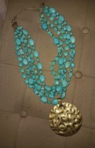 CHICO&#39;S Statement Necklace Dyed Howlite Chunks &amp; Hammered Metal Pendant - £25.67 GBP