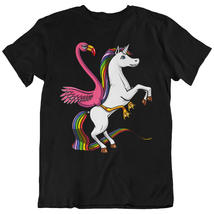 Flamingo Bird Riding Unicorn Magical Fantasy Unisex T-Shirt - £22.03 GBP