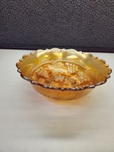 Vintage Fenton Orange Carnival Glass Marked Raised Grape Bowl 6.5” - £24.76 GBP