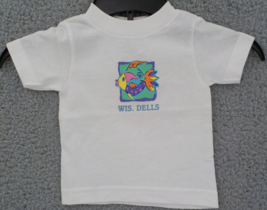 TODDLER WHITE T-SHIRT SZ 12 MONTHS BRIGHT SILK SCREENED FISH WIS DELLS NWOT - £7.85 GBP
