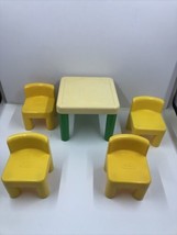 Little Tikes Vtg Dollhouse Kitchen Furniture Table with Green Legs 4 Cha... - £11.64 GBP