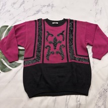 All Points Womens Vintage 90s Pullover Sweater Size M Pink Black Floral ... - $31.67