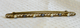 Vtg 14K Yellow Gold Seed Pearl Brooch 2.75g Fine Jewelry Sapphire Color Stones - £218.30 GBP