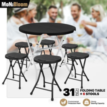 [Round DININGTABLE+6 Chairs Set]Foldable 32&quot; Portable Picnic Desk Camping Stool - £189.51 GBP