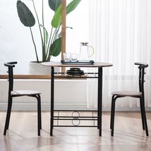 3Pcs Metal Dining Table Set With 2 Chairs Kitchen Furniture Firewood Color - $113.99