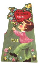 Vtg Valentines Card Little Boy Children Child Someone Special Flower Bouquet USA - £12.46 GBP