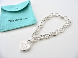 Tiffany &amp; Co Blue Enamel Heart Padlock Bracelet Charm Love Gift Pouch 8 ... - £476.91 GBP