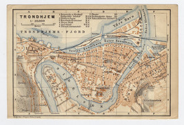 1903 Original Antique City Map Of Trondheim / Trondhjem / Norway - £22.40 GBP