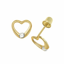 Baby Girl White Sapphire Heart Shape Stud Earrings Screw Back 14K Yellow Gold - £44.44 GBP