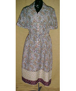 DRESS-FLOWERED WITH BEIGE AND MAROON BORDER, SIZE 16 - £7.96 GBP