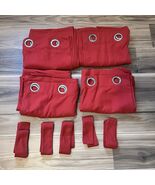 Pottery Barn Red Outdoor Grommet Drapes Polyester 4 Panels 5 Tie Backs 5... - $170.99