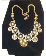 Vintage Evening Flower Necklace &amp; Crystal Accents and Gold Tone Clasp 17... - $11.29