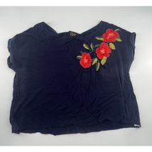 Anthropologie W5 Shirt Womens Small Blue Floral Embroidery Cut Cropped B... - $9.50