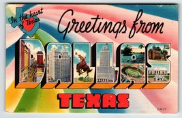 Greetings From Dallas Texas Large Big Letter Linen Postcard Colourpictur... - $13.78