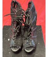 Lapdance 6” Black Lace Open Toe Ankle Bootie Heels Size 8 US / 38 EU / 5 UK - $39.95