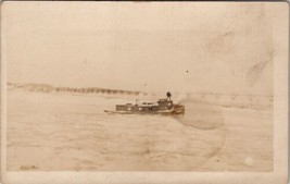 Tugboat in Ocean Man Standing Top Boat Cabin Long Bridge Real Photo Postcard Z14 - £11.23 GBP