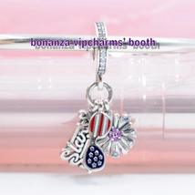 925 Sterling Silver American Icons Dangle Charm With Enamel & Clear CZ  - $18.20