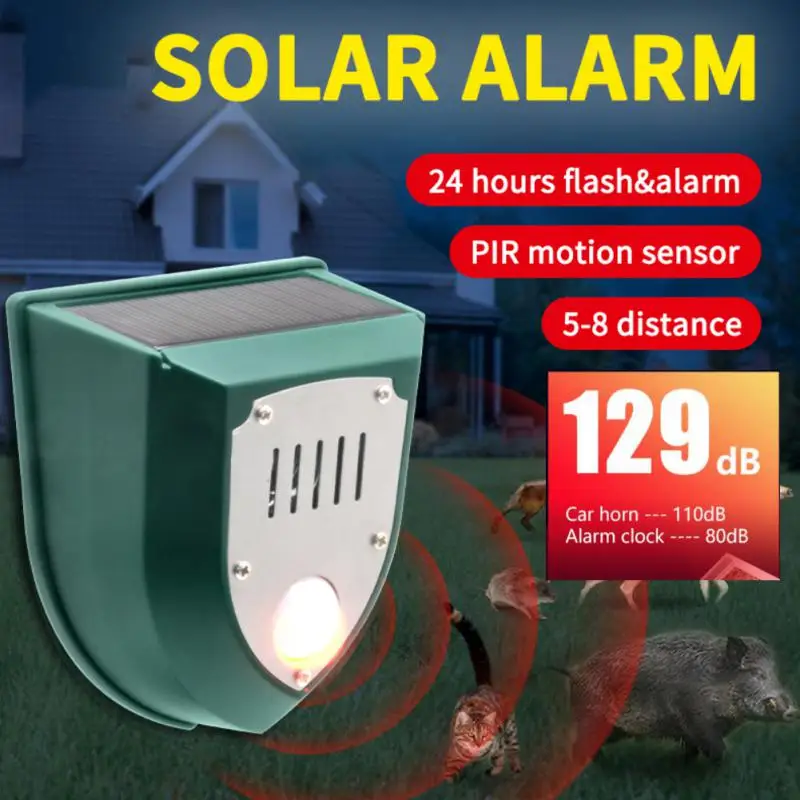 129dB Loud Solar Powered Infrared Motion Sensor Siren Strobe Alarm System Waterp - £58.02 GBP