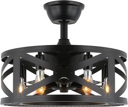 7PMBEANE Caged Ceiling Fans with Lights Bladeless 20&quot; Black - £75.28 GBP