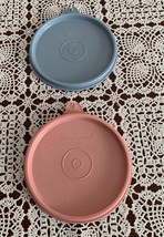 Two Tupperware Replacement Lids Seals 215-89 Country Pink 215-91 Blue 4 Inch - £9.58 GBP