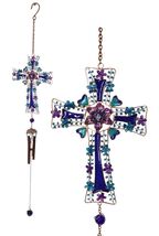 Blue Floral Aquamarine Cross With Gemstones Metal Scroll Filigree Wind C... - $29.99