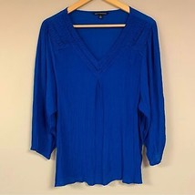 Royal Blue Crinkle Flowy Boho Blouse WOMEN’S XL Relaxed Fit Bold Businesswear - £29.81 GBP