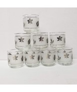 8 Libbey Glasses Silver Leaf Foliage Rocks 8oz Vintage MCM Glass Set - $26.73