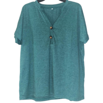Green Henley Shirt Buttons Size XL Shot Sleeve Spandex Stretch Soft Shor... - £17.70 GBP