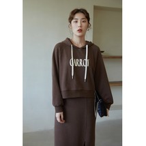 DUSHU Women&#39;s Winter Drawstring Hooded Sweater Suit Loose Coffee Color S... - £117.60 GBP