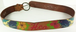 Vintage Leather HOLLISTER HCO Belt Waves Flowers Buckle Size XS/S 39&quot; long Calif - £19.54 GBP