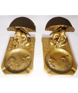 STUNNING SOLID BRASS ASHTRAY TOBACCO PIPE CIGARETTE HOLDER SET OF 2 - $32.00