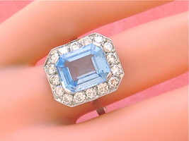 VINTAGE 5ct AQUAMARINE 1+ctw DIAMOND HALO COCKTAIL RING or MOUNTING 1950... - £2,056.75 GBP