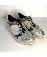Marc Fisher Janette 4 Espadrille Silver Metallic Leather Lace Up Sneaker... - $29.99