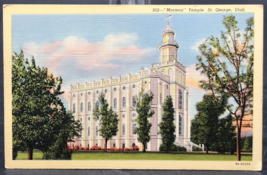 Vintage 1930-1945 Mormon Temple in St George UT Utah Linen Postcard #952 - £5.41 GBP