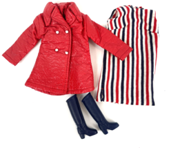 Vintage Barbie Clone Doll Clothes Lot Red Coat Striped Dress Navy Boots Outfit - $31.00
