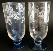Set 2  Mickey Mouse 6 7/8&quot; Iced Tea Glasses Blue Stemmed Clear White Ear... - £30.92 GBP