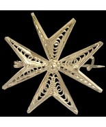 Maltese Cross Brooch Old C Clasp Pin Hallmarked 917 Silver Filigree - $60.67 CAD