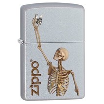 Zippo Lighter - Skeleton Holding Zippo Satin Chrome - 853444 - $26.96