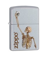 Zippo Lighter - Skeleton Holding Zippo Satin Chrome - 853444 - £21.55 GBP