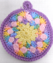 Handmade Hand Crocheted Pastel Colors Double-Sided Coaster Potholder Hot Pad - £7.08 GBP