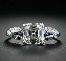 Art Deco 2.65Ct Asscher Cut Diamond Engagement Ring Solid 14k White Gold Size 7 - £191.78 GBP