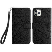 For iPhone 11 Pro Tree Birds Embossed Pattern Leather Phone Case(Black) - £3.94 GBP
