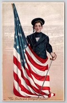 Patriotic Boy American Flag Stars And Stripes Forever Encampment Postcard M24 - £19.94 GBP