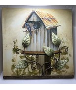 Rare Birdhouse Painting on Canvas and Metal Leaves - 12” X 12” - €17,83 EUR