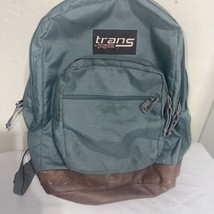 Trans By Jansport Unisex Sage Green Leather Bottom School Backpack Book Back Euc - £17.98 GBP