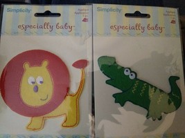 2 Simplicity Iron On Appliques Especially Baby 4 inch Alligator &amp; Lion - £9.49 GBP