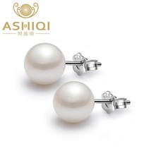 100%  perfect round Natural Freshwater Pearl Earrings, Real 925 Sterling Silver  - £157.54 GBP